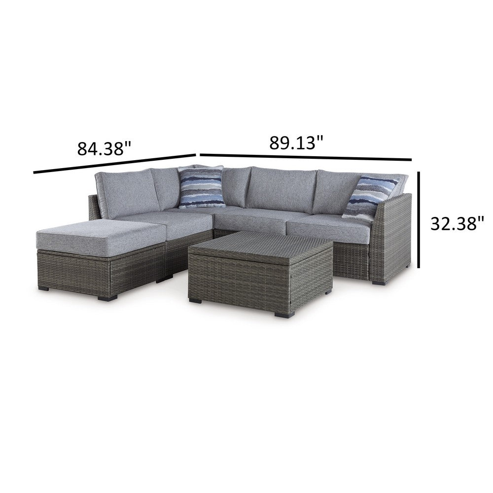 Ashley 4 Piece Outdoor Sectional Sofa, Chaise, Table, Pillows, Gray