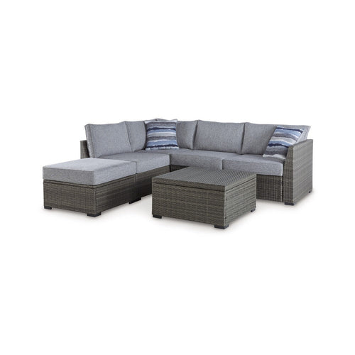 Ashley 4 Piece Outdoor Sectional Sofa, Chaise, Table, Pillows, Gray
