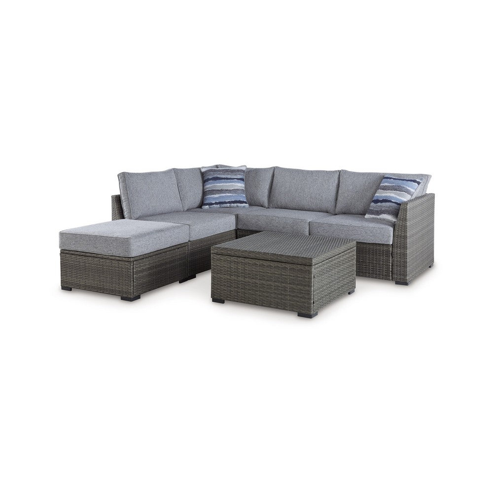 Ashley 4 Piece Outdoor Sectional Sofa, Chaise, Table, Pillows, Gray