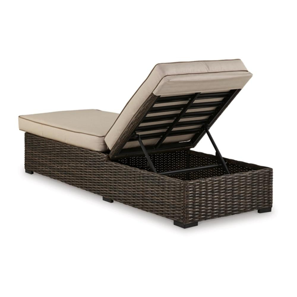 Ashley Waga 77’’ Outdoor Chaise Lounger Brown Resin Wicker Beige BM315927