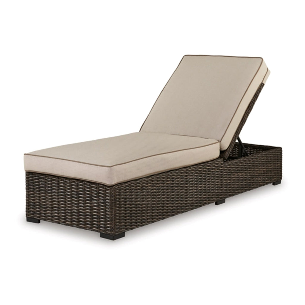 Waga 77 Inch Outdoor Chaise Lounger Cushioned Brown Resin Wicker Beige By Casagear Home BM315927