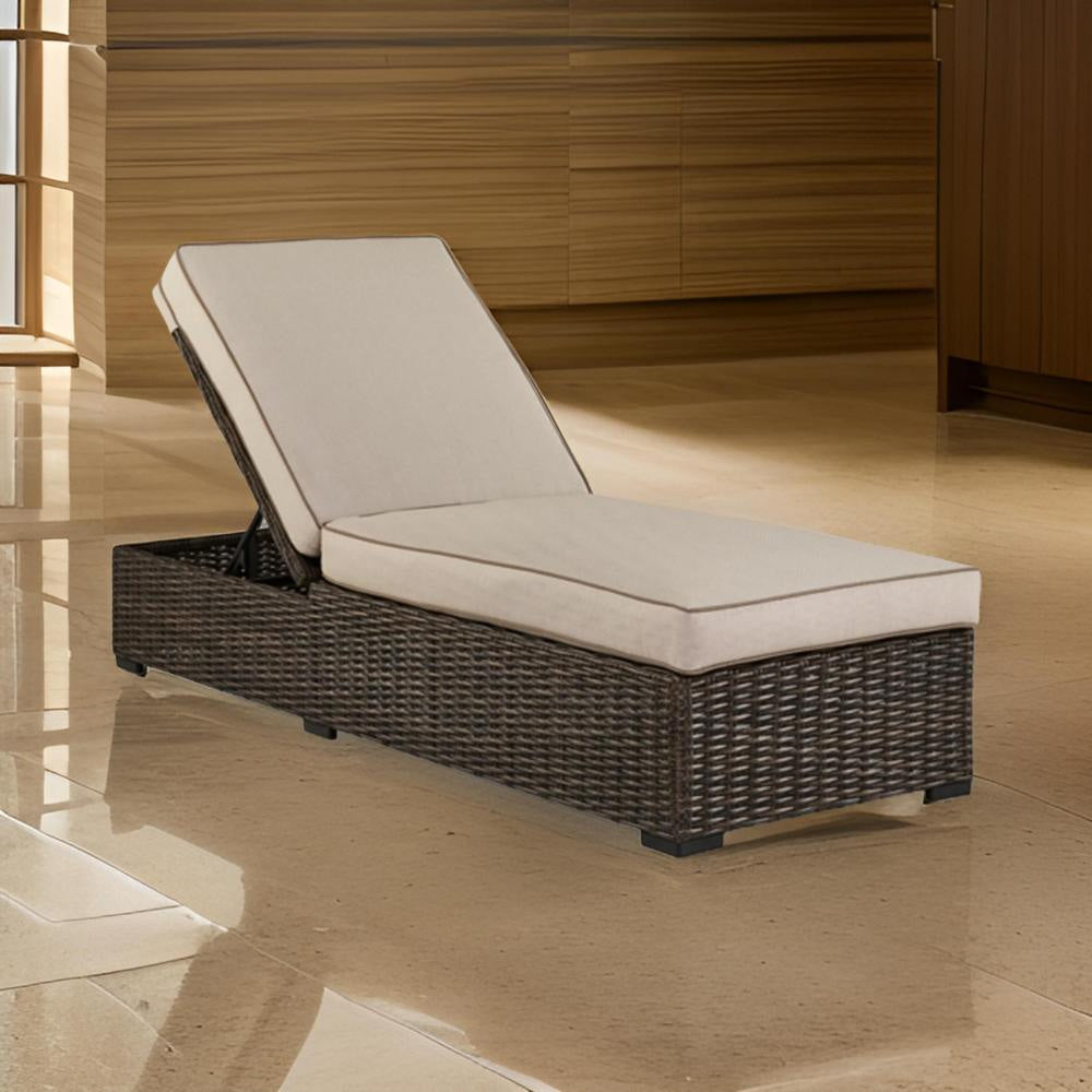 Ashley Waga 77" Outdoor Chaise Lounger, Brown Resin Wicker, Beige