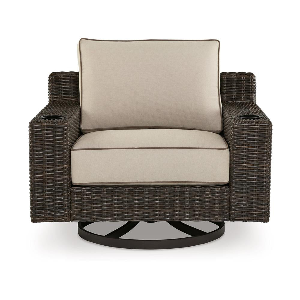 Ashley Waga 43’’ Outdoor Swivel Lounge Chair Cupholder Brown BM315928