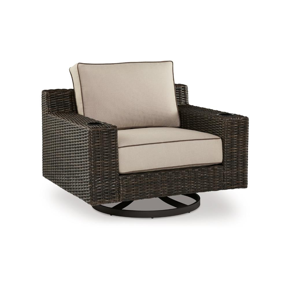 Ashley Waga 43’’ Outdoor Swivel Lounge Chair Cupholder Brown BM315928
