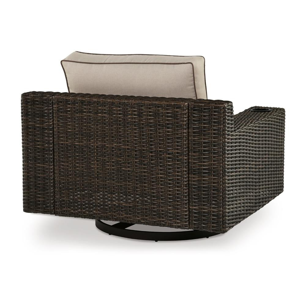 Ashley Waga 43’’ Outdoor Swivel Lounge Chair Cupholder Brown BM315928