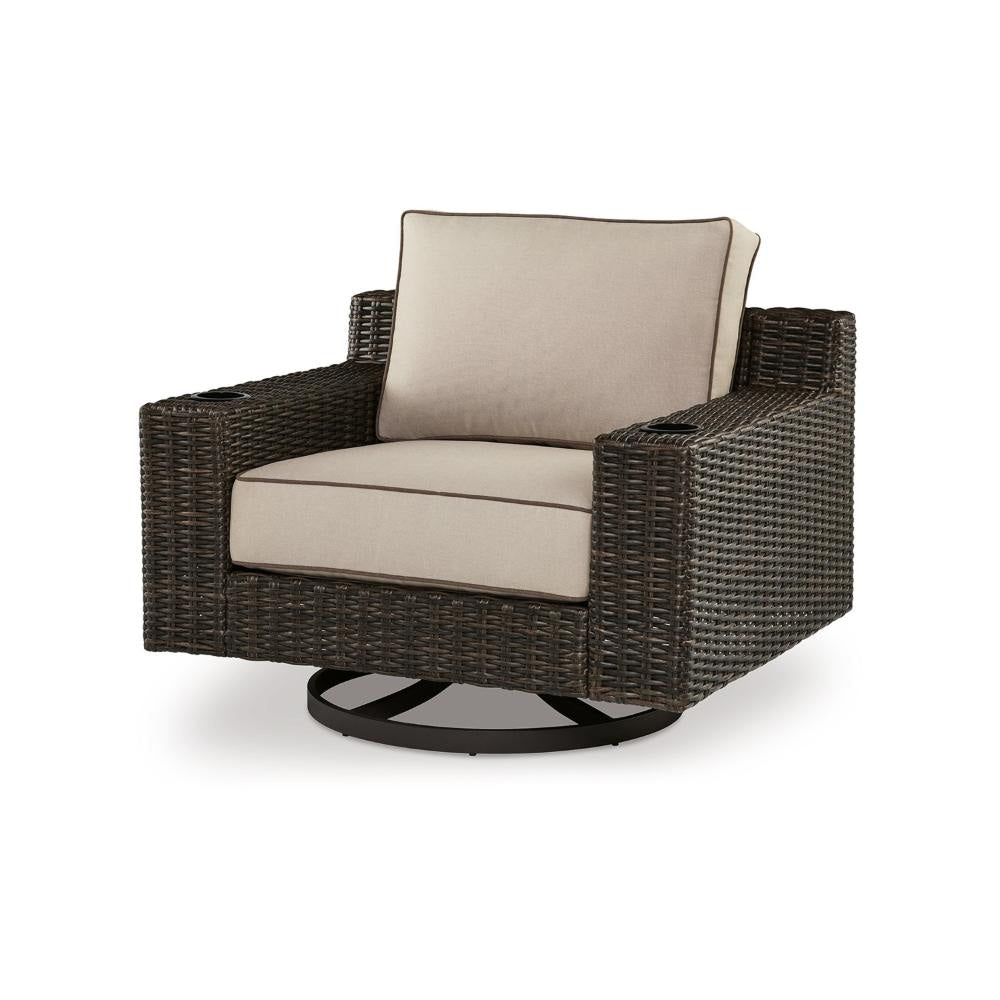 Ashley Waga 43’’ Outdoor Swivel Lounge Chair Cupholder Brown BM315928