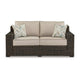 Ashley Waga 71’’ Outdoor Loveseat 2 Throw Pillows Brown Beige BM315929