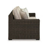 Ashley Waga 71" Outdoor Loveseat, 2 Throw Pillows, Brown, Beige