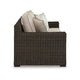 Ashley Waga 71" Outdoor Loveseat, 2 Throw Pillows, Brown, Beige