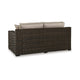 Ashley Waga 71" Outdoor Loveseat, 2 Throw Pillows, Brown, Beige