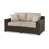 Ashley Waga 71’’ Outdoor Loveseat 2 Throw Pillows Brown Beige BM315929