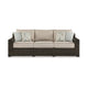 Ashley Waga 97" Outdoor Sofa, 4 Throw Pillows, Brown Wicker, Beige