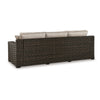 Ashley Waga 97" Outdoor Sofa, 4 Throw Pillows, Brown Wicker, Beige