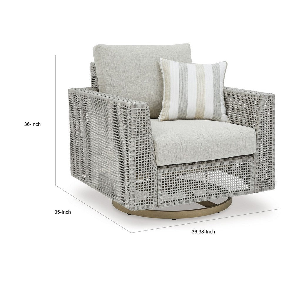 Yami 36 Inch Outdoor Swivel Lounge Chair 1 Throw Pillow Gray Wicker By Casagear Home BM315931