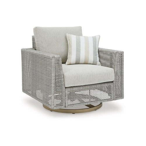 Ashley Yami 36" Outdoor Swivel Lounge Chair, 1 Throw Pillow, Gray