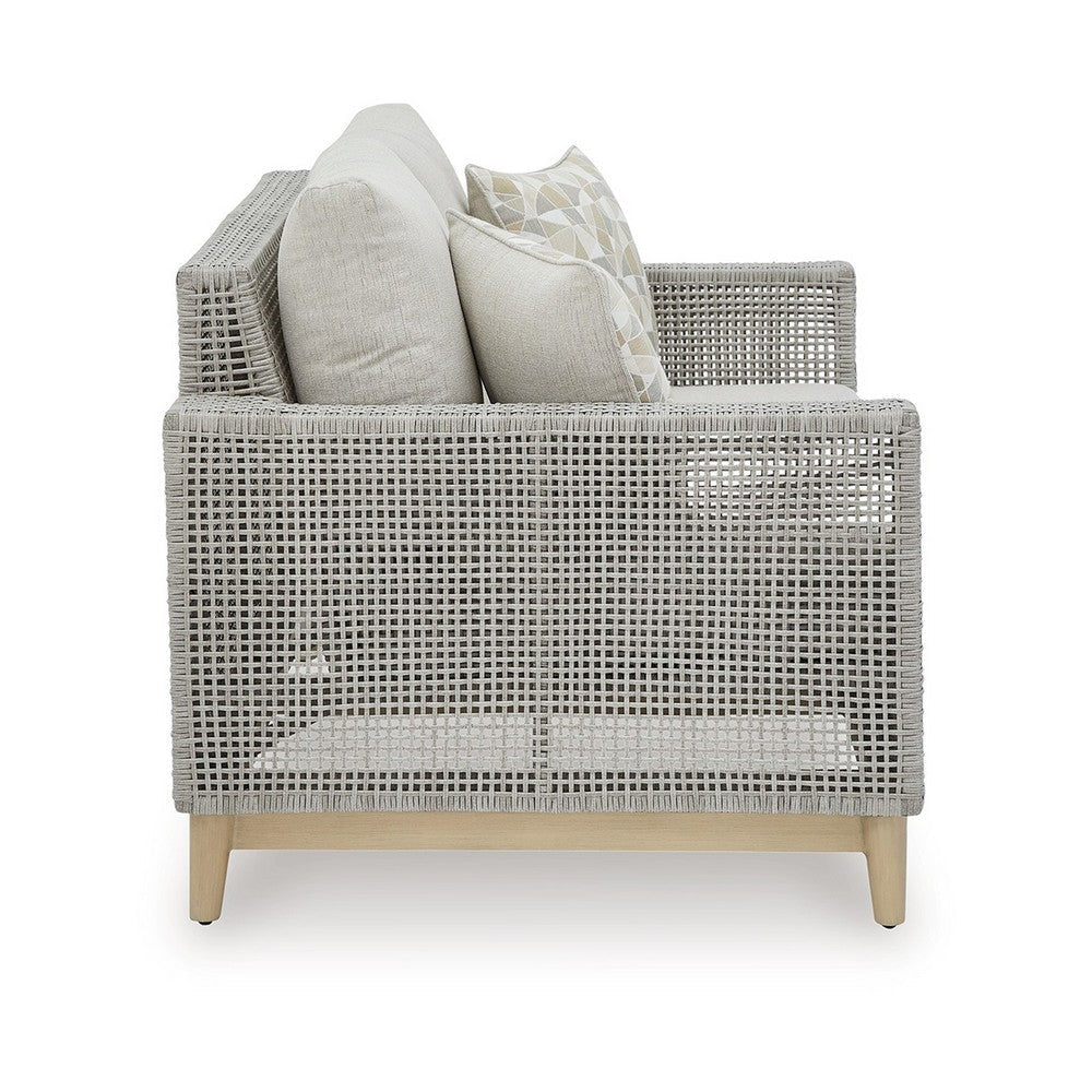 Ashley Yami 59’’ Outdoor Loveseat 2 Throw Pillows Gray Wicker BM315932