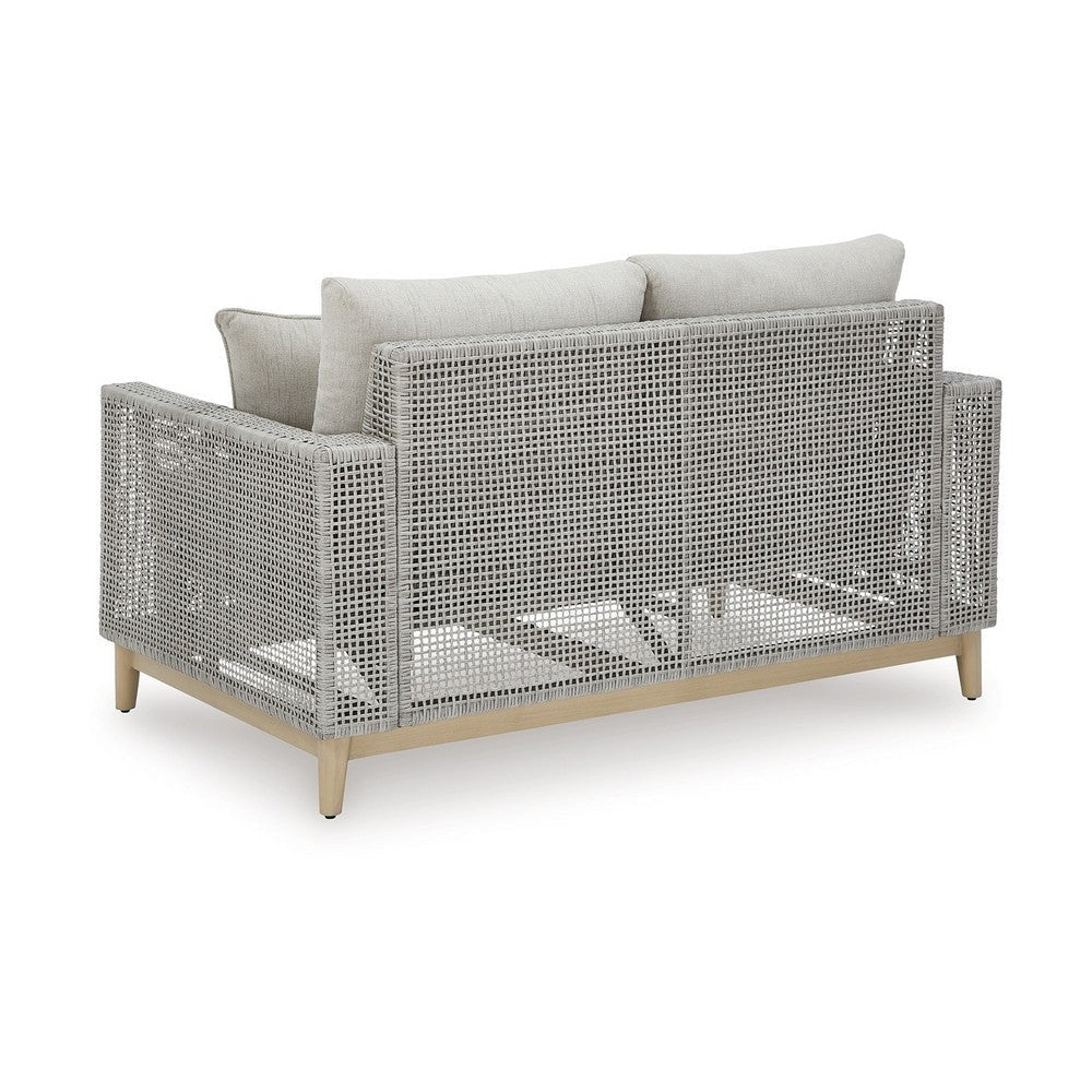 Ashley Yami 59’’ Outdoor Loveseat 2 Throw Pillows Gray Wicker BM315932