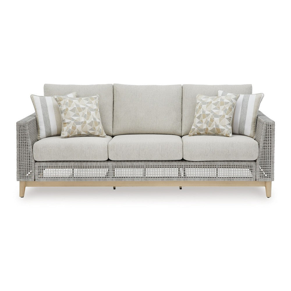 Ashley Yami 83’’ Outdoor Sofa 4 Throw Pillows Gray Resin Wicker BM315933