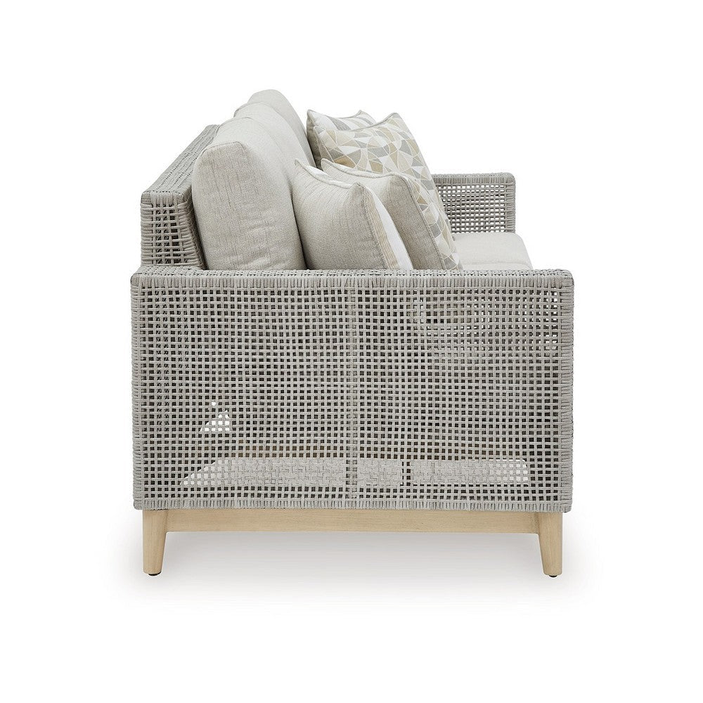 Ashley Yami 83’’ Outdoor Sofa 4 Throw Pillows Gray Resin Wicker BM315933