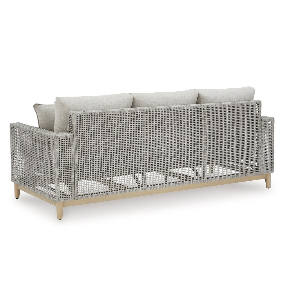 Ashley Yami 83’’ Outdoor Sofa 4 Throw Pillows Gray Resin Wicker BM315933