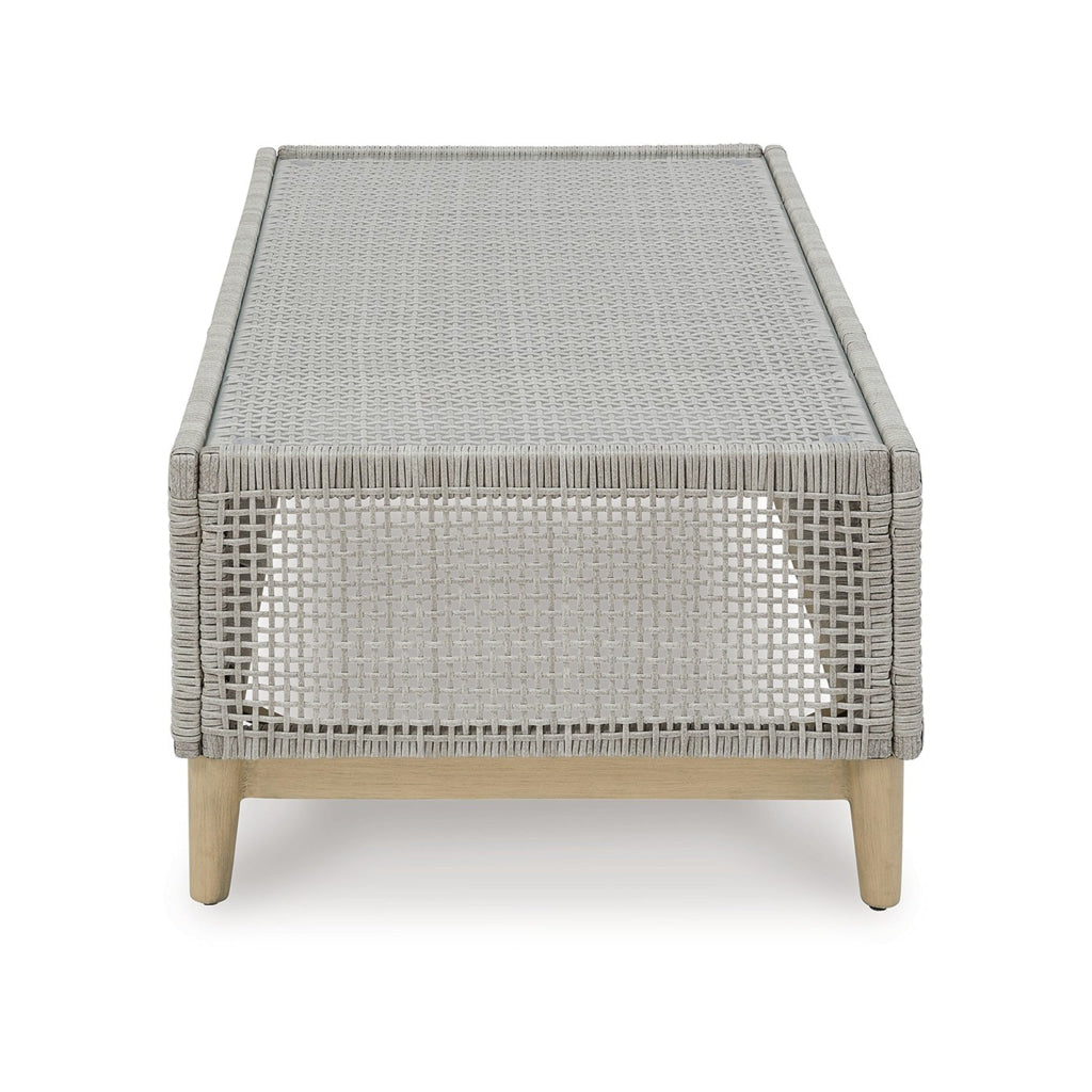 Yami 50 Inch Outdoor Coffee Table Resin Wicker Tempered Glass Top Gray By Casagear Home BM315934