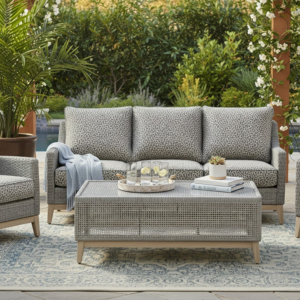 Ashley Yami 50 Inch Outdoor Coffee Table, Tempered Glass Top, Gray