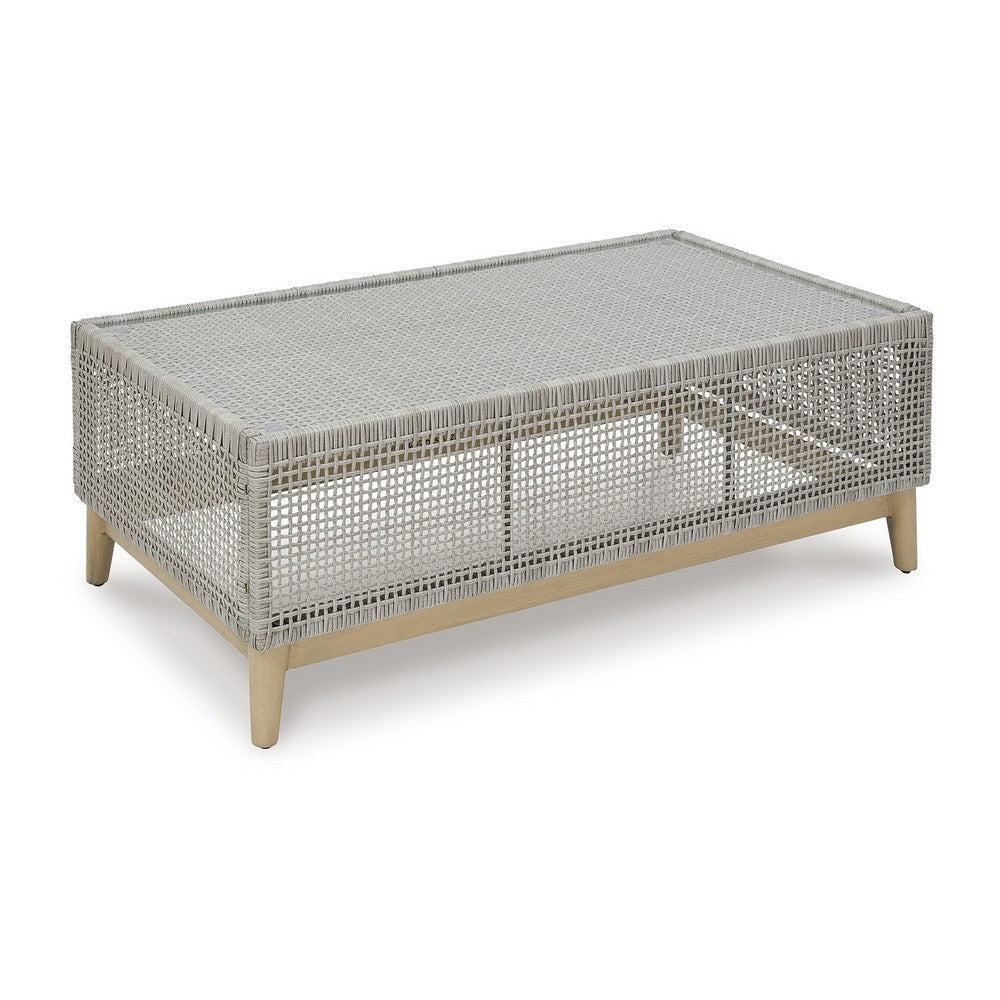 Ashley Yami 50 Inch Outdoor Coffee Table, Tempered Glass Top, Gray