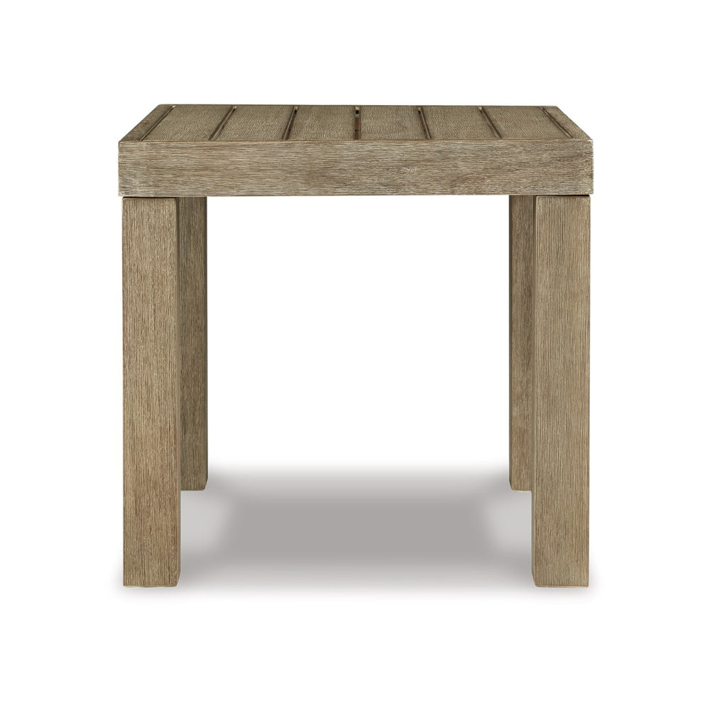 Fayi 22 Inch Outdoor End Table, Square Slatted Design, Natural Brown Finish By Casagear Home