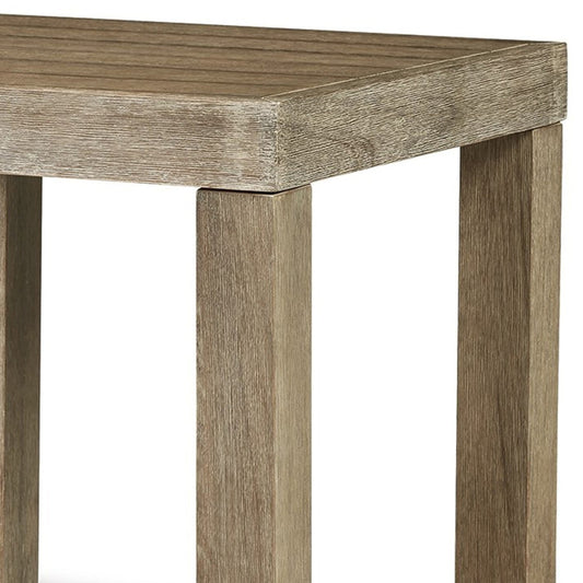 Fayi 22 Inch Outdoor End Table Square Slatted Design Natural Brown Finish By Casagear Home BM315936