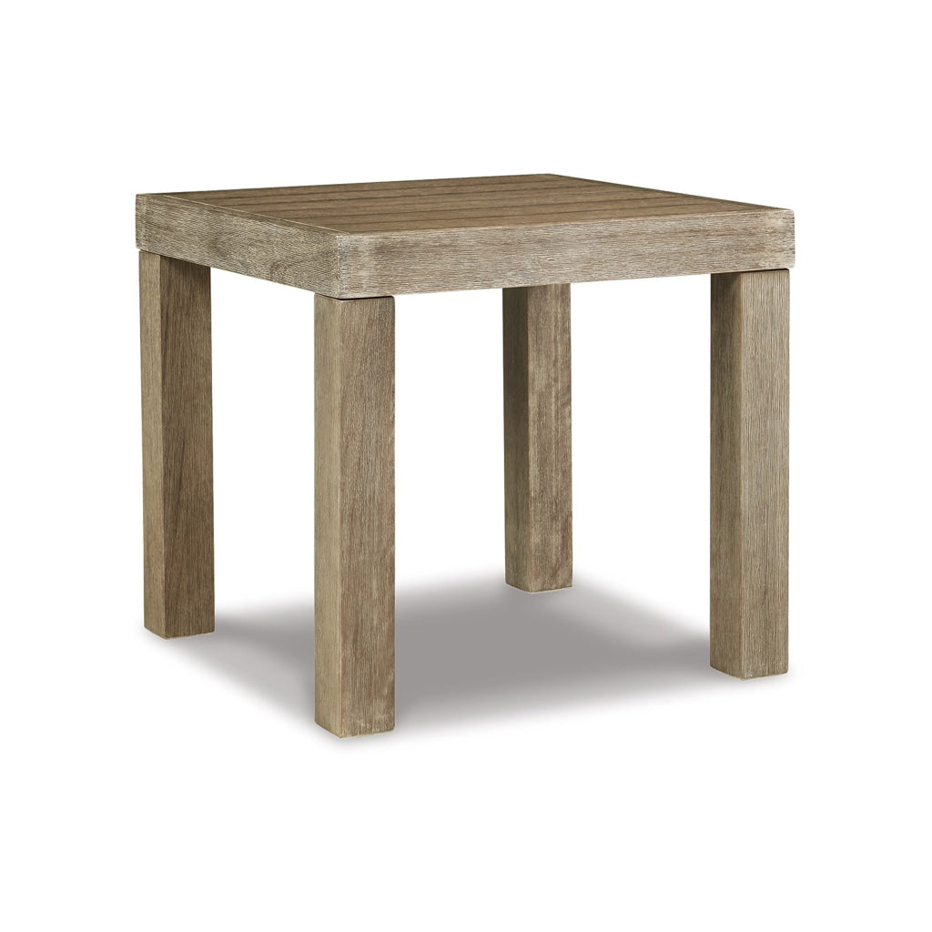 Fayi 22 Inch Outdoor End Table Square Slatted Design Natural Brown Finish By Casagear Home BM315936