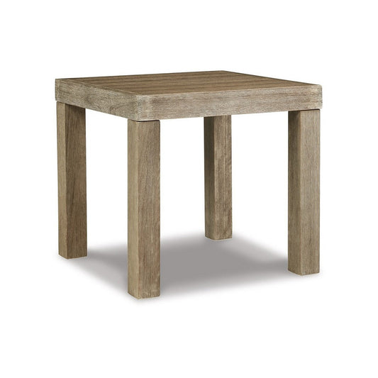 Ashley Fayi 22" Outdoor End Table, Slatted Design, Natural Brown