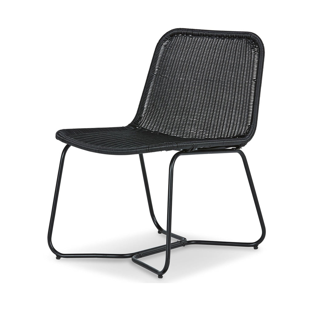 26 Inch Accent Chair Indoor Outdoor Resin Wicker Design Black Metal Frame By Casagear Home BM315937