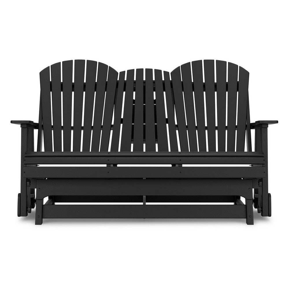 Ashley Sami 67 Inch Outdoor Adirondack Loveseat, Cupholders, Black