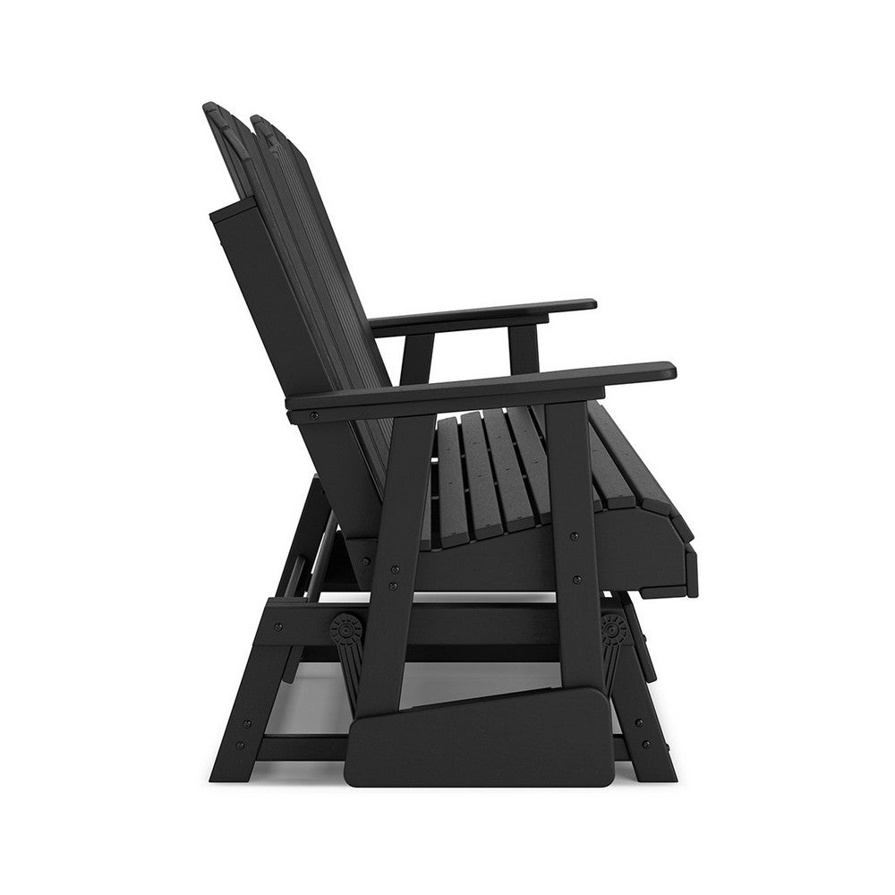 Ashley Sami 67 Inch Outdoor Adirondack Loveseat, Cupholders, Black