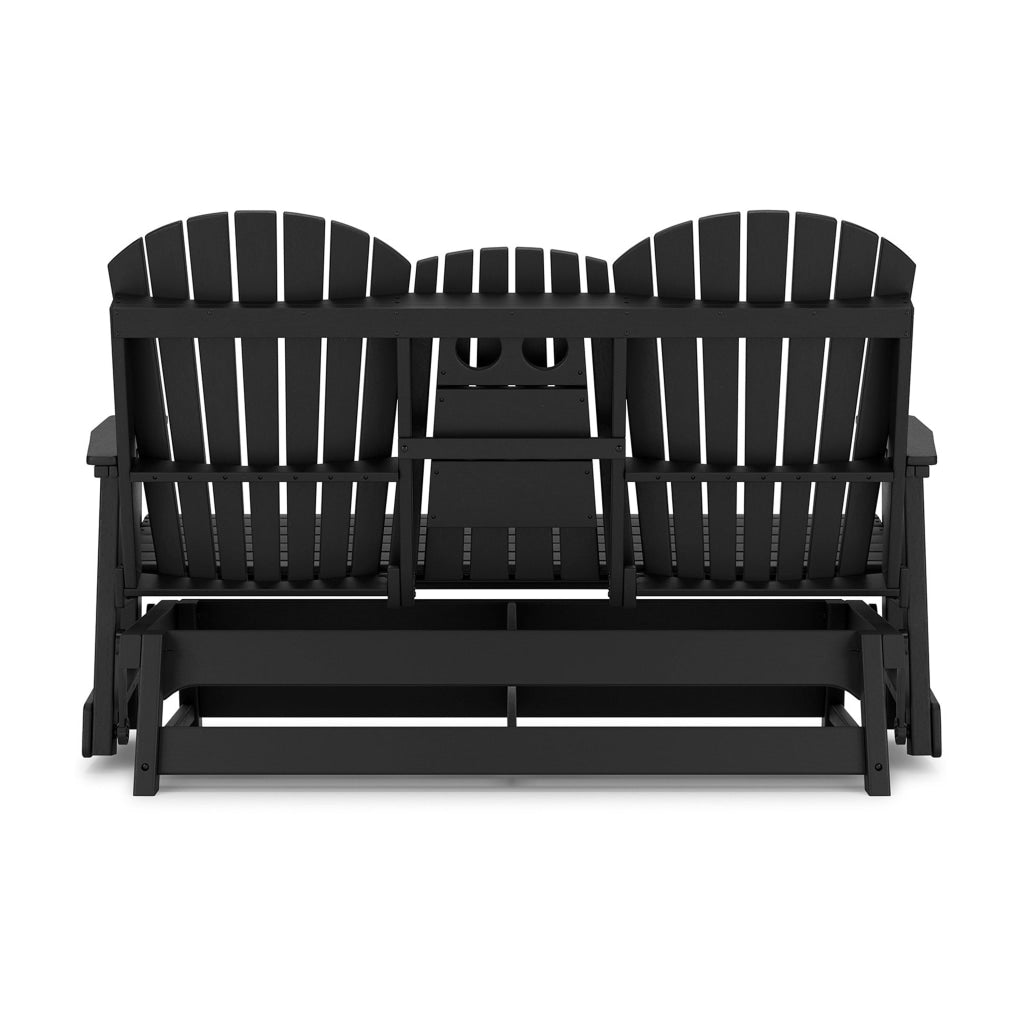 Sami 67 Inch Outdoor Adirondack Glider Loveseat Dropdown Cupholders Black By Casagear Home BM315938