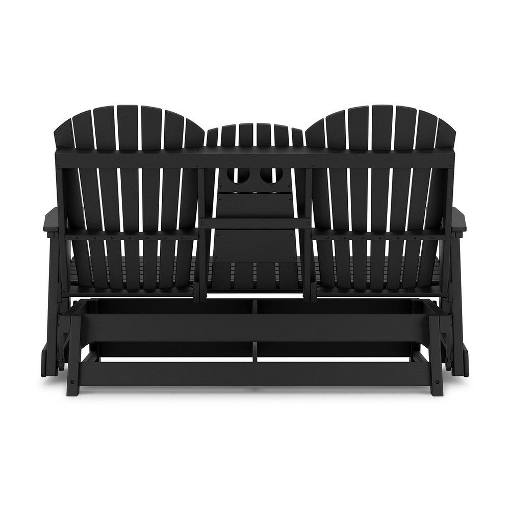 Ashley Sami 67 Inch Outdoor Adirondack Loveseat, Cupholders, Black