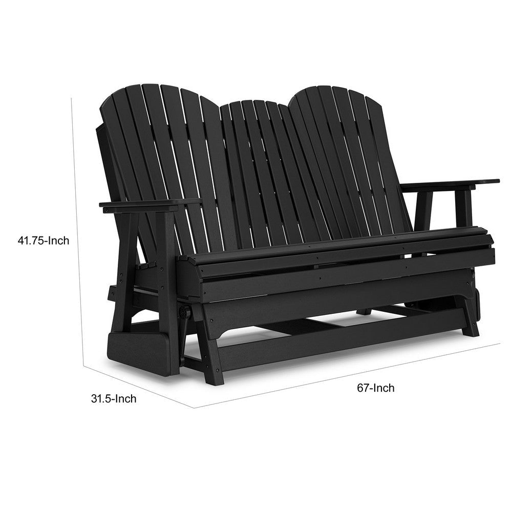 Sami 67 Inch Outdoor Adirondack Glider Loveseat Dropdown Cupholders Black By Casagear Home BM315938