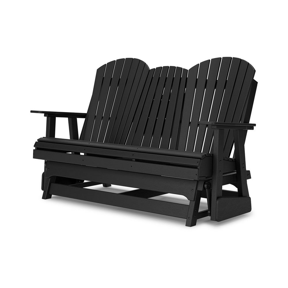 Ashley Sami 67 Inch Outdoor Adirondack Loveseat, Cupholders, Black
