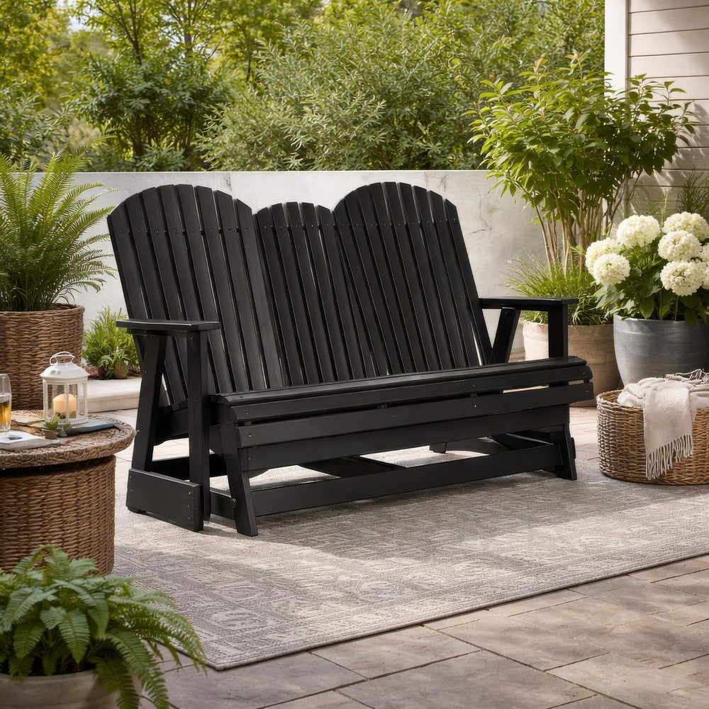 Ashley Sami 67 Inch Outdoor Adirondack Loveseat, Cupholders, Black