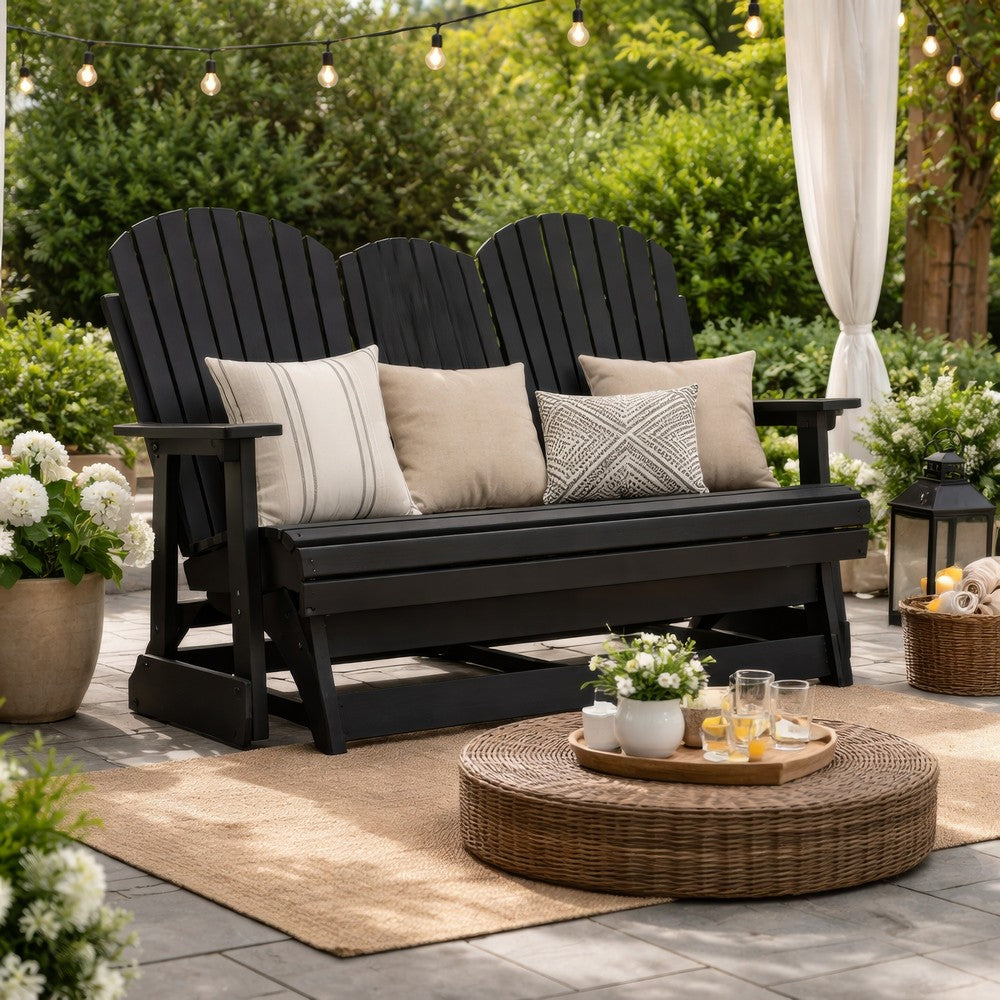 Ashley Sami 67 Inch Outdoor Adirondack Loveseat, Cupholders, Black