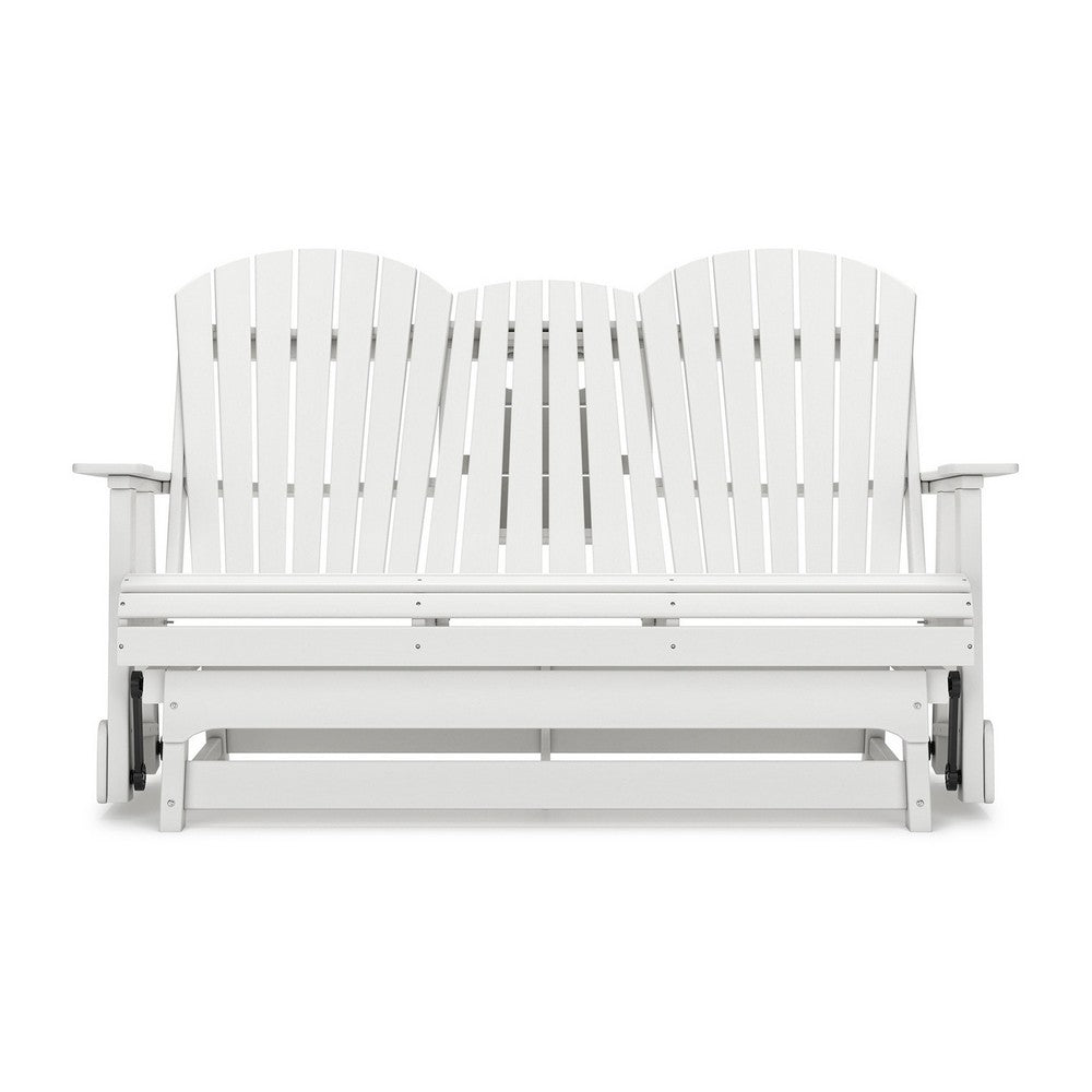 Ashley Sami 67 Inch Outdoor Adirondack Loveseat, Cupholders, White
