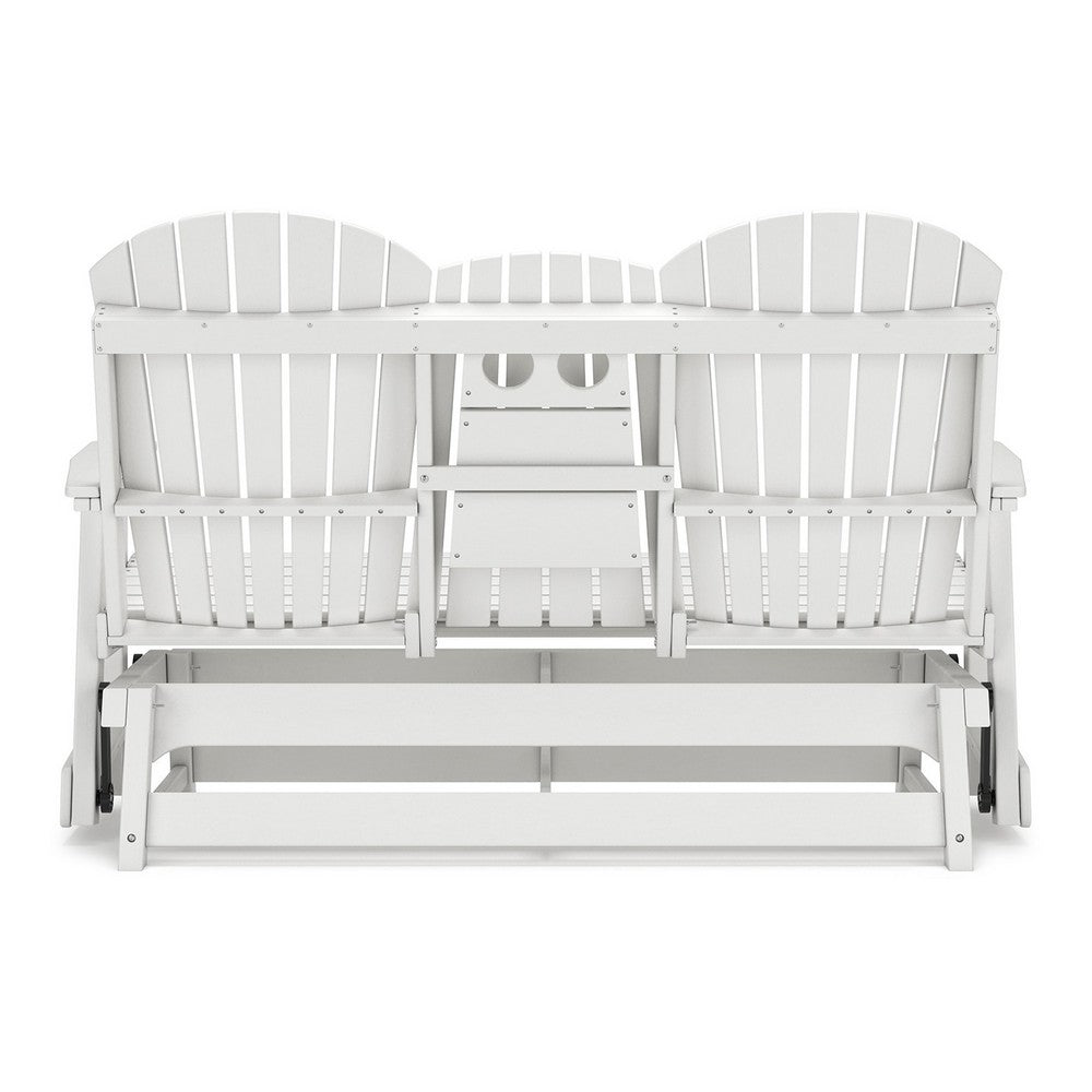 Ashley Sami 67 Inch Outdoor Adirondack Loveseat, Cupholders, White