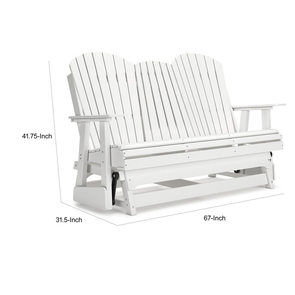 Sami 67 Inch Outdoor Adirondack Glider Loveseat Dropdown Cupholders White By Casagear Home BM315939