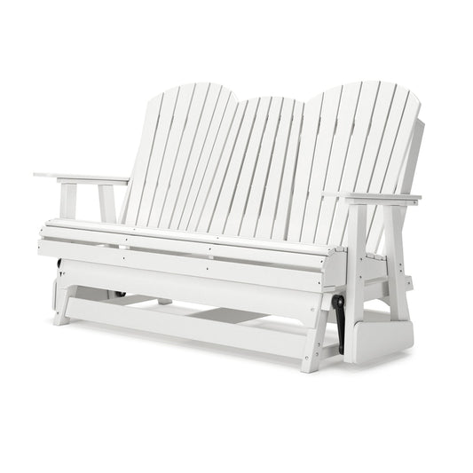 Sami 67 Inch Outdoor Adirondack Glider Loveseat Dropdown Cupholders White By Casagear Home BM315939