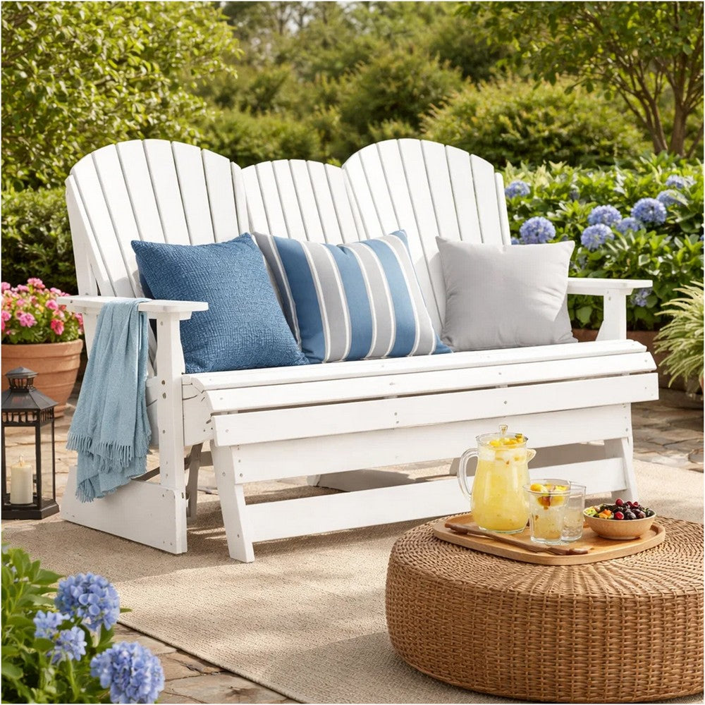 Ashley Sami 67 Inch Outdoor Adirondack Loveseat, Cupholders, White