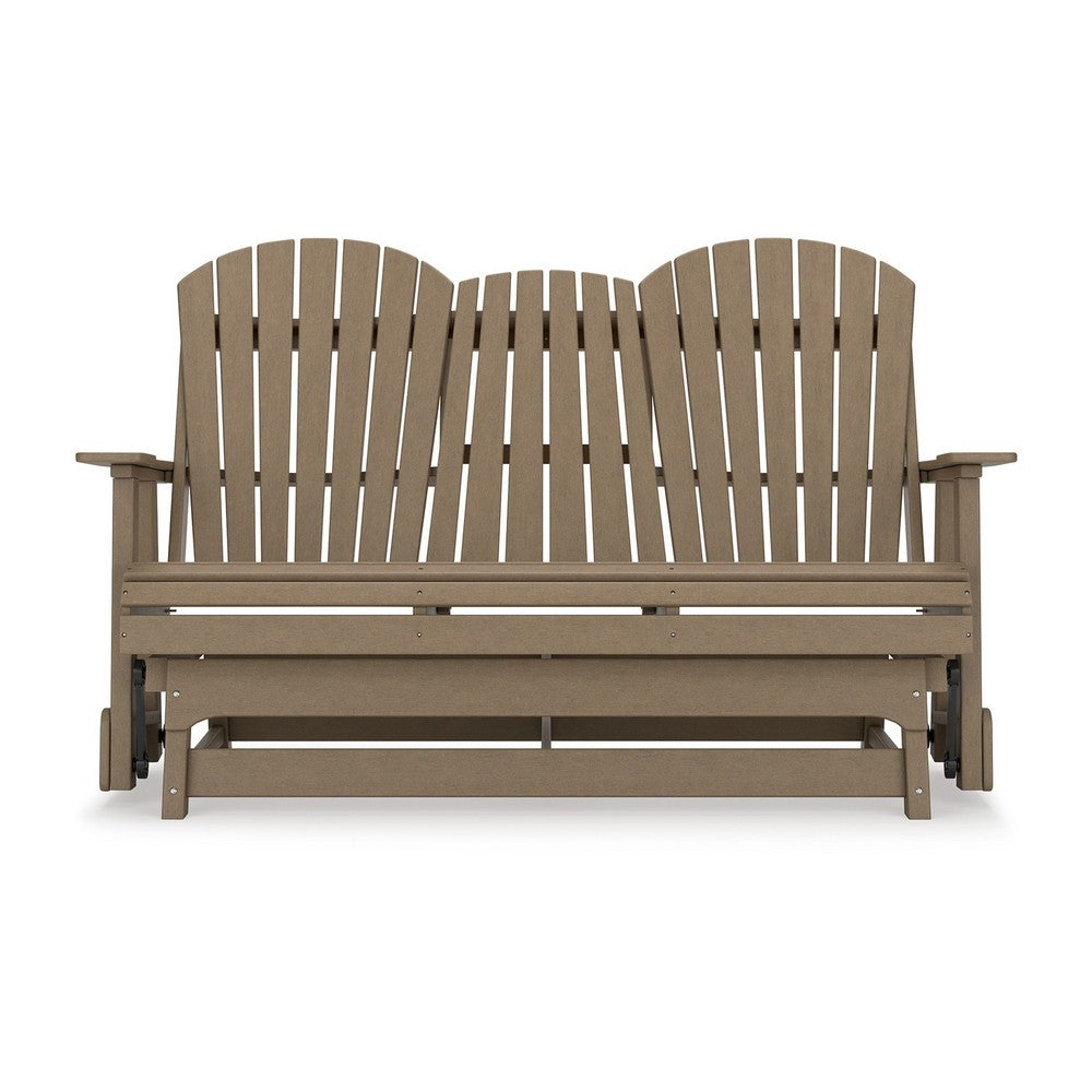 Ashley Sami 67 Inch Outdoor Adirondack Loveseat, Cupholders, Brown