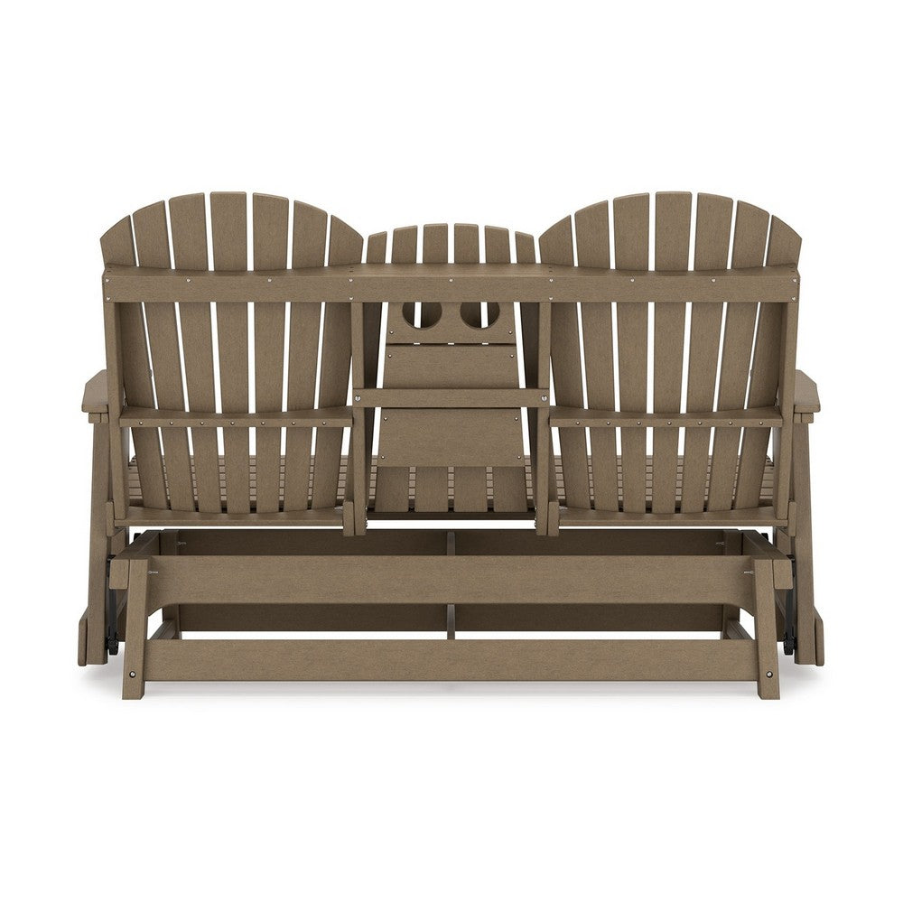 Ashley Sami 67 Inch Outdoor Adirondack Loveseat, Cupholders, Brown