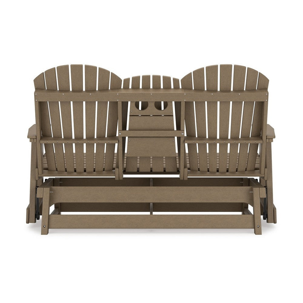 Ashley Sami 67 Inch Outdoor Adirondack Loveseat Cupholders Brown