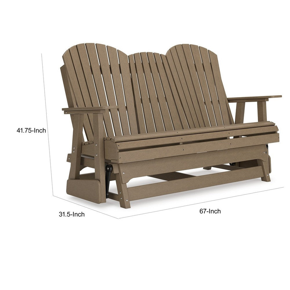 Sami 67 Inch Outdoor Adirondack Glider Loveseat Dropdown Cupholders Brown By Casagear Home BM315940