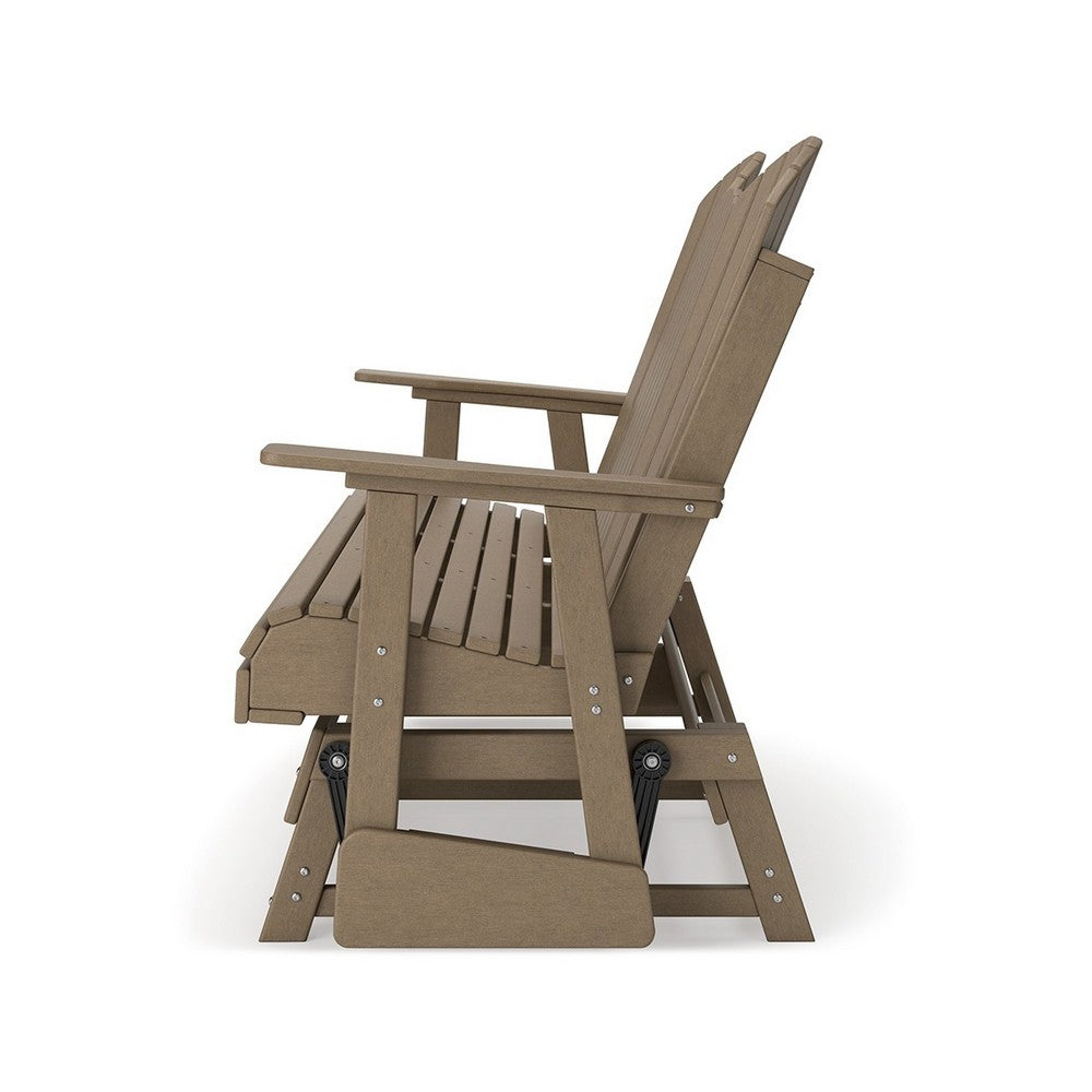 Ashley Sami 67 Inch Outdoor Adirondack Loveseat, Cupholders, Brown
